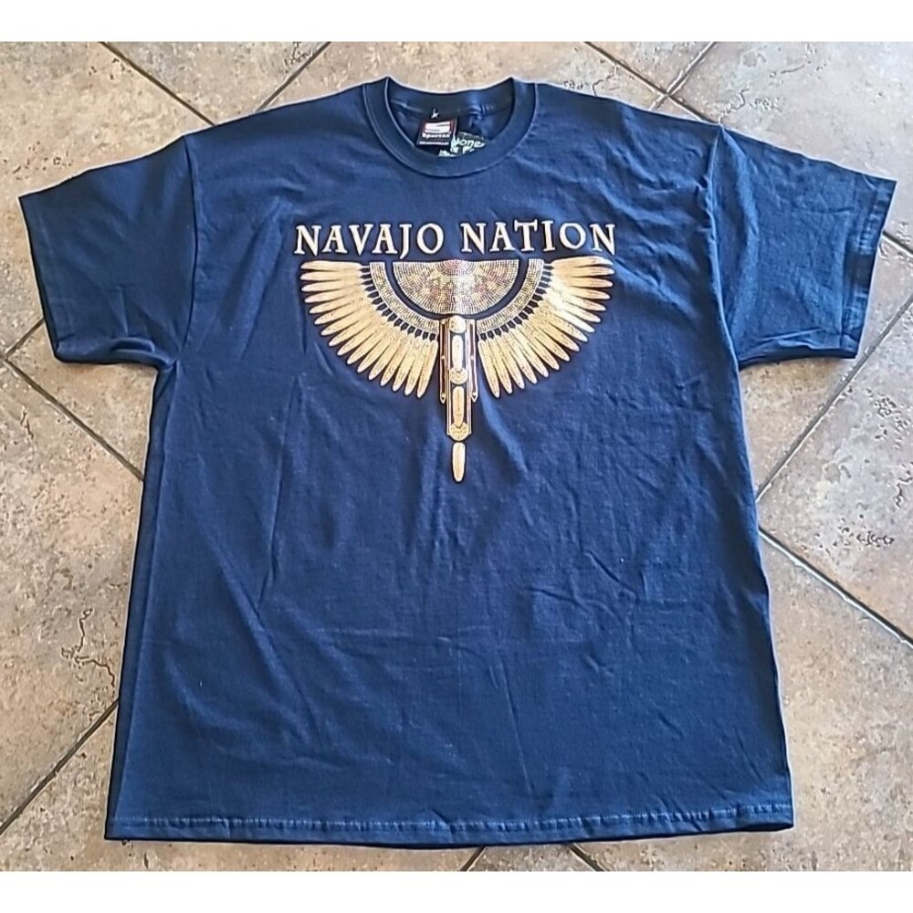 Vintage Sportex XLRG NAVAJO NATION GOLD graphic Navy Blue NWT Puff Native Pride